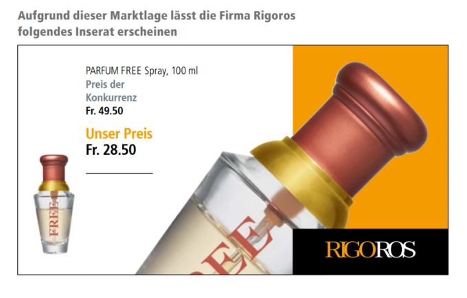 Dieses Fiktivbeispiel zeigt auf wie Anbieter wie Denner den Konkurrenzvergleich transparent machen müssen. Denner