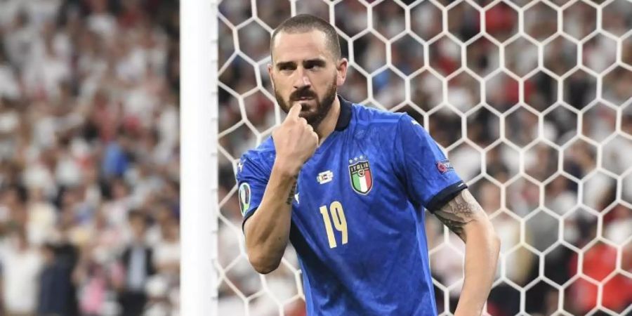 Ältester Spieler, der je in einem EM-Finale getroffen hat: Leonardo Bonucci jubelt über seinen Treffer zum 1:1 gegen England. Foto: Andy Rain/POOL EPA/AP/dpa