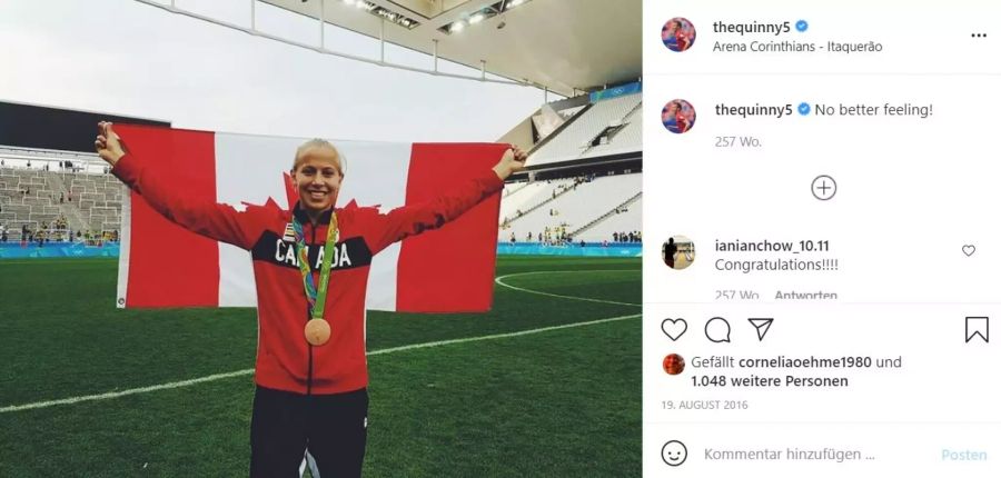 Damals holte Quinn mit der kanadischen Frauen-Nati die Bronzemedaille.