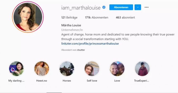 Die Prinzessin Märtha Louise bezeichnet sich auf Instagram gar nicht mehr so. Märtha Louise Instagram