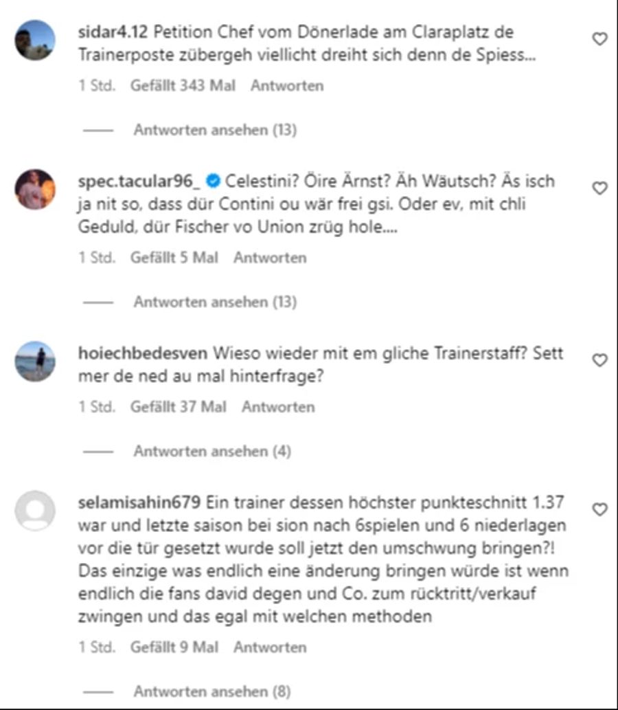 Ein Fan weist auf den tiefen Punkte-Schnitt von Fabio Celestini als Trainer hin.