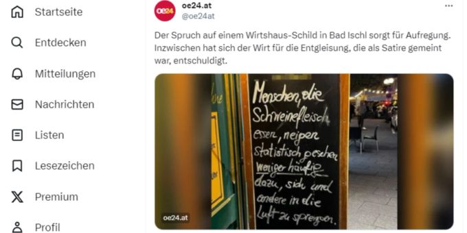 Mit diesem Schild hat ein österreichischer Wirt für Empörung gesorgt. Wirt