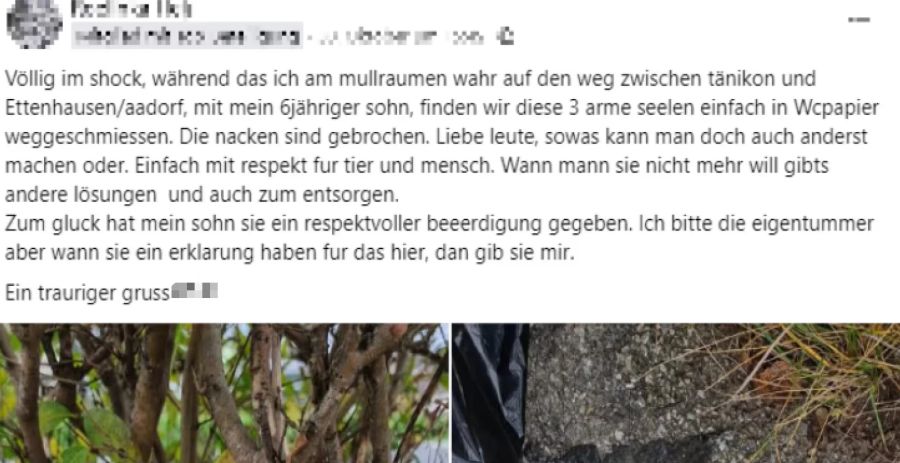 Die Frau, die die toten Tiere gefunden hat, ist schockiert – und hat den Fall der Polizei gemeldet.