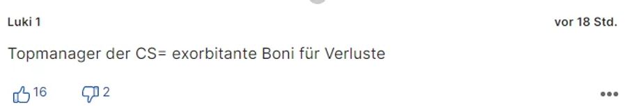 Der Nutzer «Luki 1» kritisiert die hohen Vergütungen, welche die CS-Manager erhalten.
