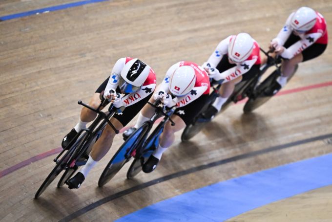 Der Schweizer Bahnvierer stellt einen neuen Rekord auf. Tissot Velodrome