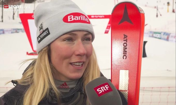 Mikaela Shiffrin im SRF-Interview nach dem Riesensieg in Are. Mikaela Shiffrin