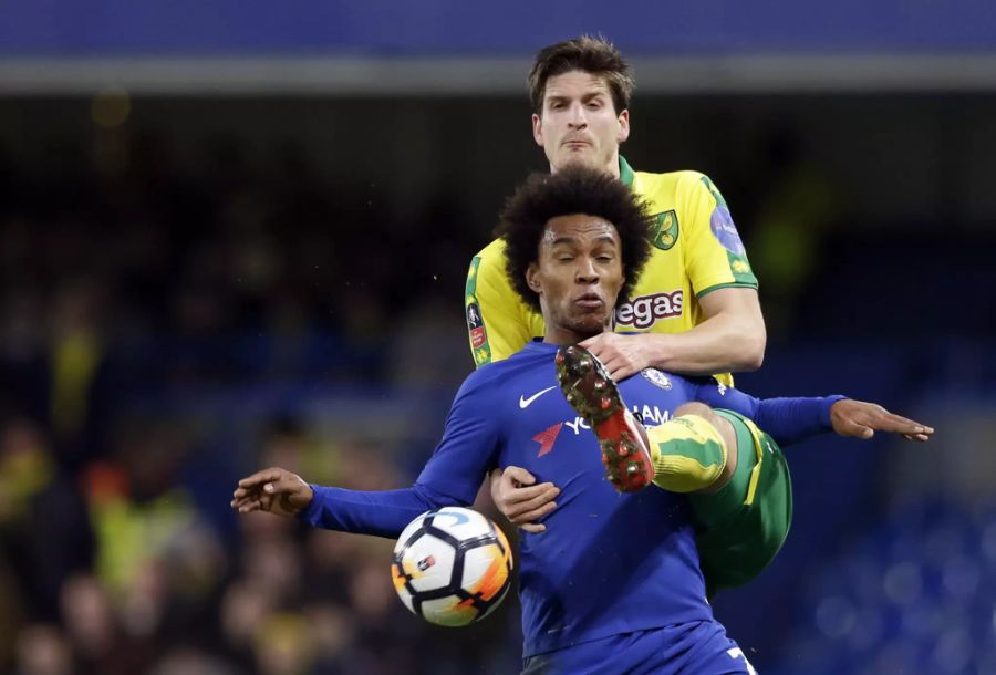 Der Schweizer Timm Klose im Trikot von Norwich City. Der Verein befindet sich derzeit am Tabellenende der Premier League.