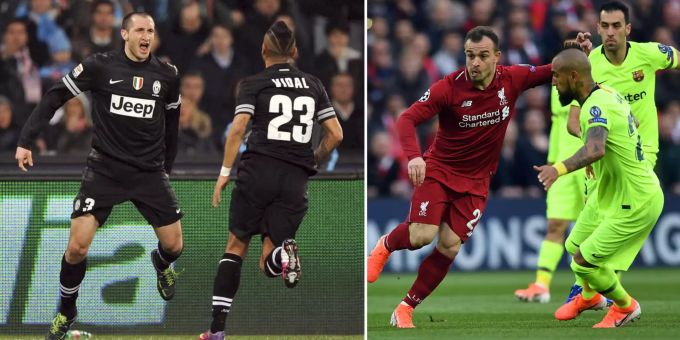 Giorgio Chiellini und Arturo Vidal spielten gemeinsam bei Juventus. Heute kickt der Chilene Vidal beim FC Barcelona. Giorgio Chiellini Arturo Vidal