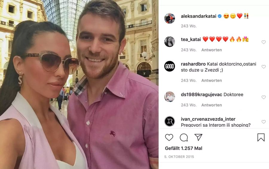 Aleksandar Katai posiert auf Instagram mit seiner Ehefrau Tea.