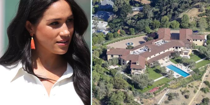 Meghan Markle (rechts ihre Luxusvilla) erhält in L.A. nur billige Filmangebote. meghan markle