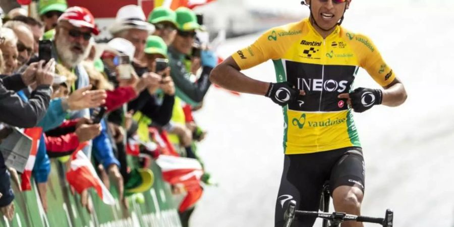 Bei der Tour de Suisse weiter im Gelben Trikot: Egan Bernal. Foto: Alexandra Wey/KEYSTONE