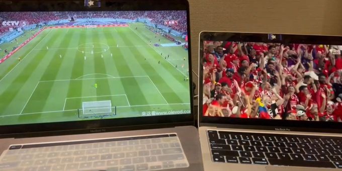 Klare Unterschiede bei der Live-Übertragung von Kroatien gegen Kanada: Auf der linken Seite ist der chinesische Staatsender «CCTV» zu sehen – auf der rechten Seite der australische Sender «SBS». Während «SBS» jubelnde Kanadier zeigt, schaltet «CCTV» auf einen Weitwinkel und zeigt die Fans nur von weitem. WM 2022