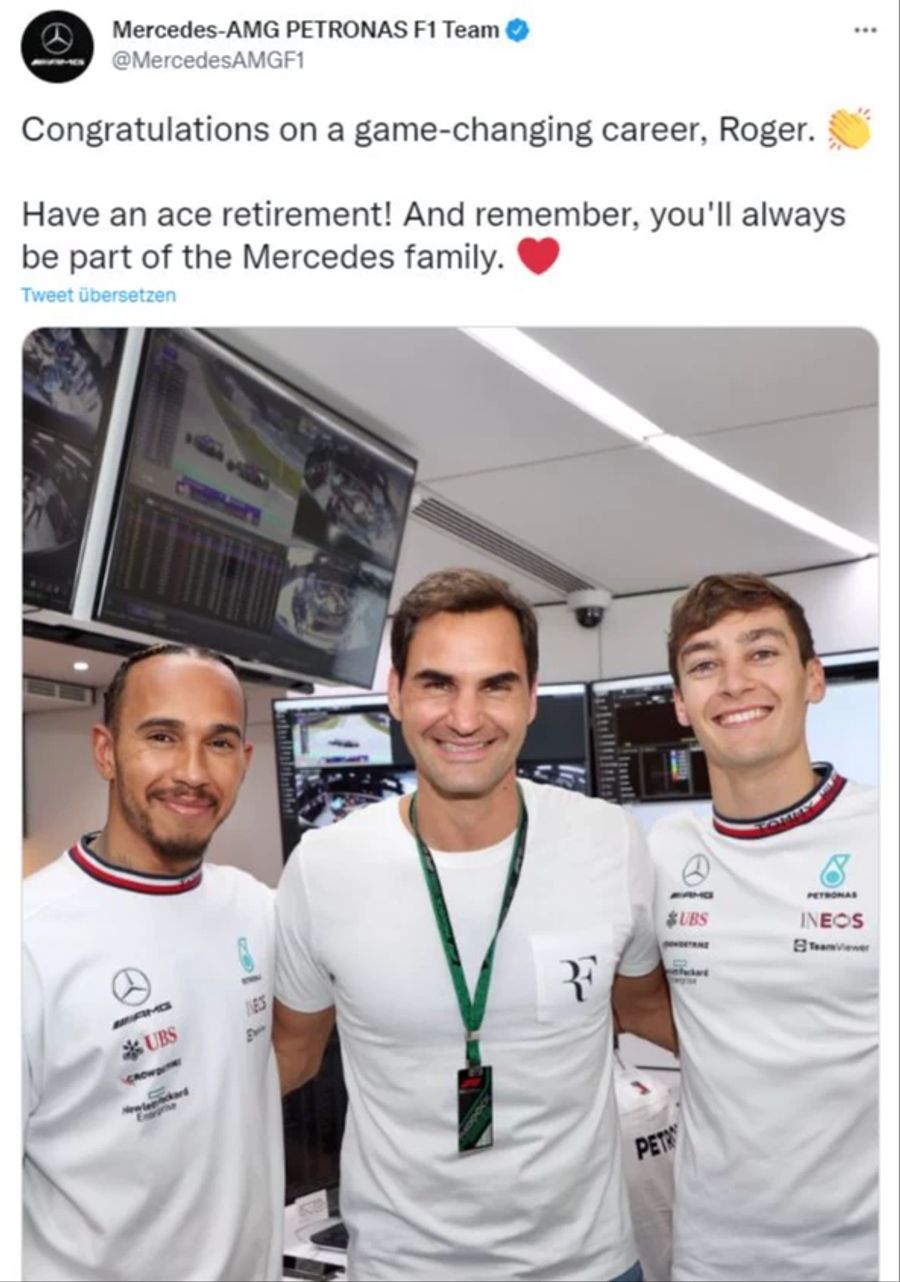 Das Formel-1-Team von Mercedes wünscht Roger Federer alles Gute zum Ruhestand.