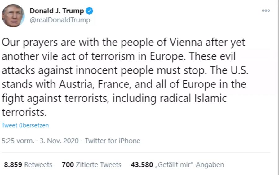 Donald Trump zum Anschlag in Wien