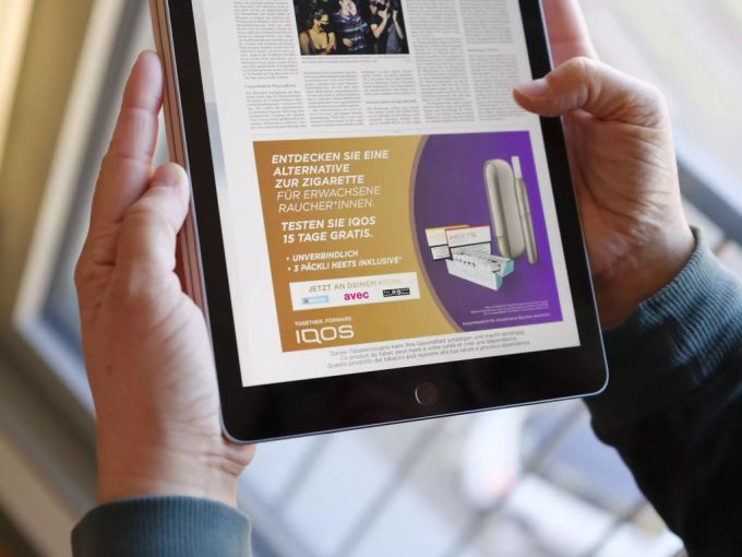Tabakwerbung in einem E-Paper: Eine Volksinitiative will dies verbieten. Tabakwerbung Verbot Tabakwerbeverbot