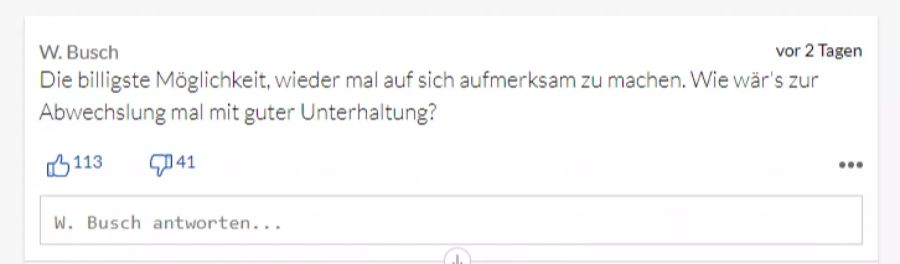 «W. Busch» sieht hinter dem Schritt der Comedians nur eine Strategie.