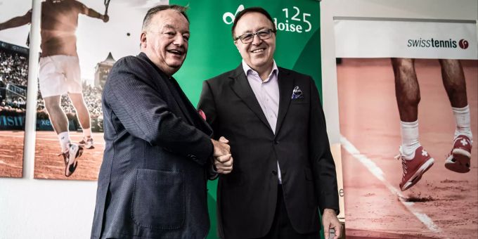 Ab Januar 2022 im gemeinsamen Doppel für den Tennis-Nachwuchs im Einsatz : Swiss Tennis und die Vaudoise-Gruppe Swiss Tennis Präsident René Stammbach (li.) und Vaudoise-CEO Jean-Daniel Laffely. Swiss Tennis