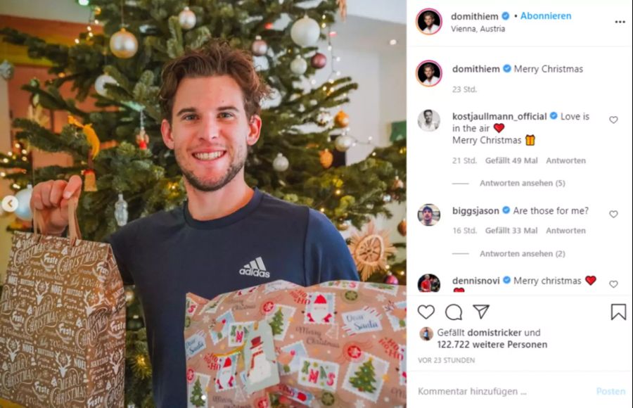 Auch der Österreicher Dominic Thiem ist in Weihnachts-Stimmung.