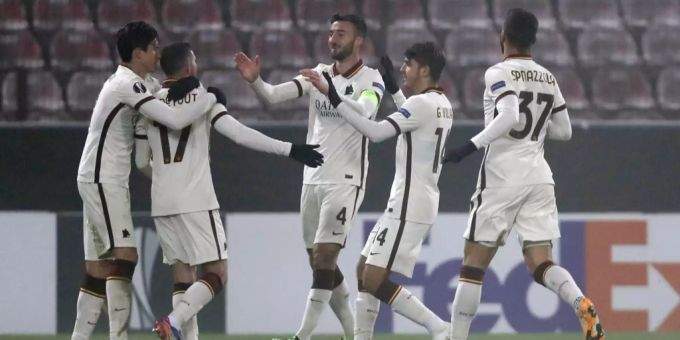 Der AS Rom bejubelt einen Treffer gegen Cluj. AS Rom