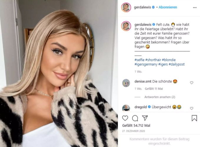 Die deutsche Ex-Bachelorette Gerda Lewis posiert für Instagram. gerda lewis