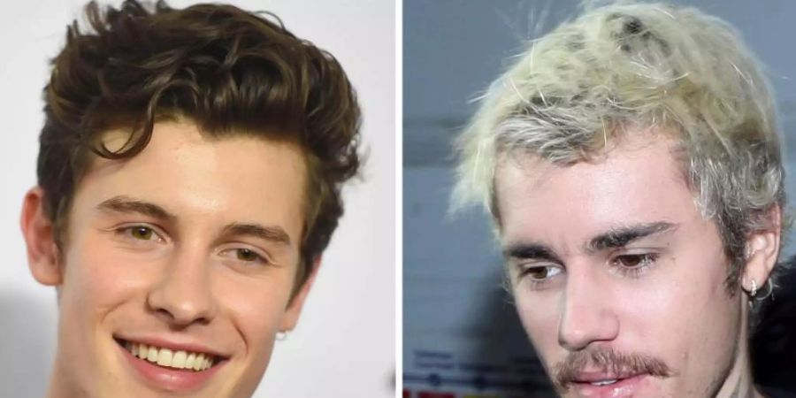 Shawn Mendes und Justin Bieber singen zusammen. Foto: Jordan Strauss/Yui Mok/Invision/AP/PA Wire/dpa