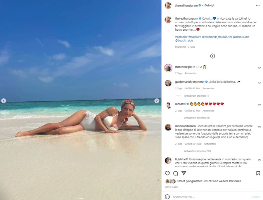 Michelle Hunziker verweilte kürzlich auf der Traum-Urlaubsinsel Malediven.