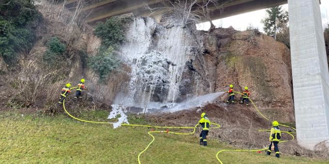 Flächenbrand unter Autobahnviadukt.