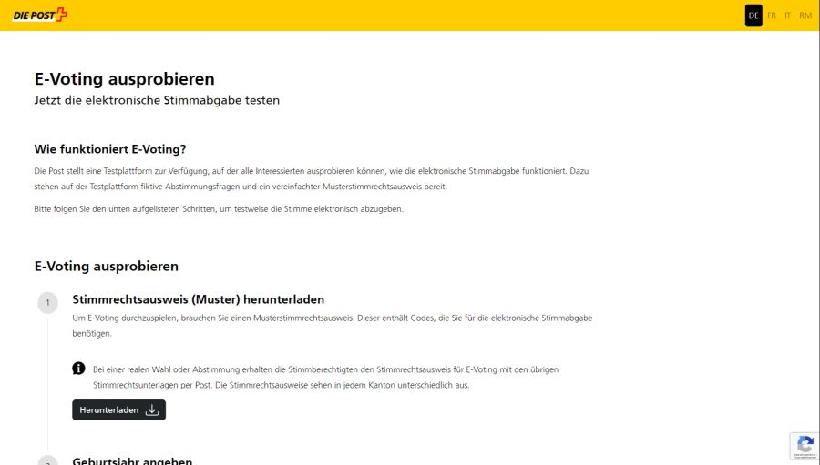 Auf der Startseite der Demo-Tools zum E-Voting wird man mit den Instruktionen begrüsst.