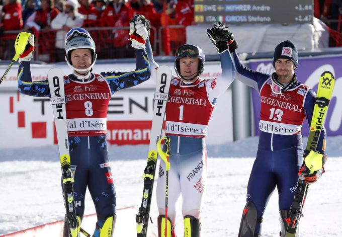 Myhrer (l) wird beim Slalom in Val d'Isere 2019 Zweiter. Val d'Isere