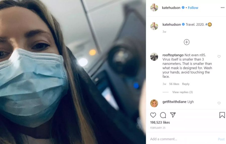 Und auch Kate Hudson setzt auf eine Hygienemaske.