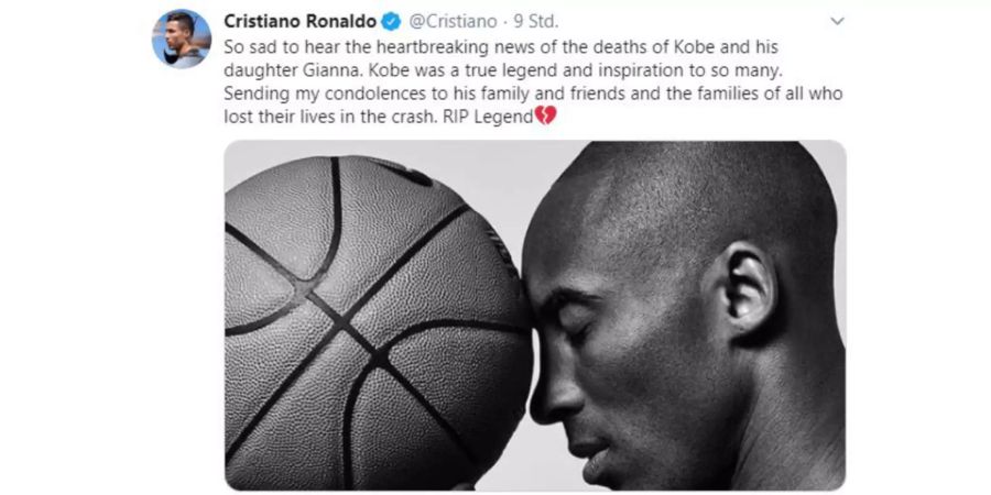 Cristiano Ronaldo nennt Kobe Bryant «eine echte Legende und eine Inspiration für so viele».