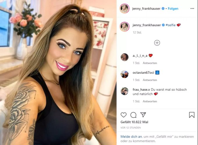 Jenny Frankhauser posiert für ihre Fans auf Instagram. Jenny Frankhauser