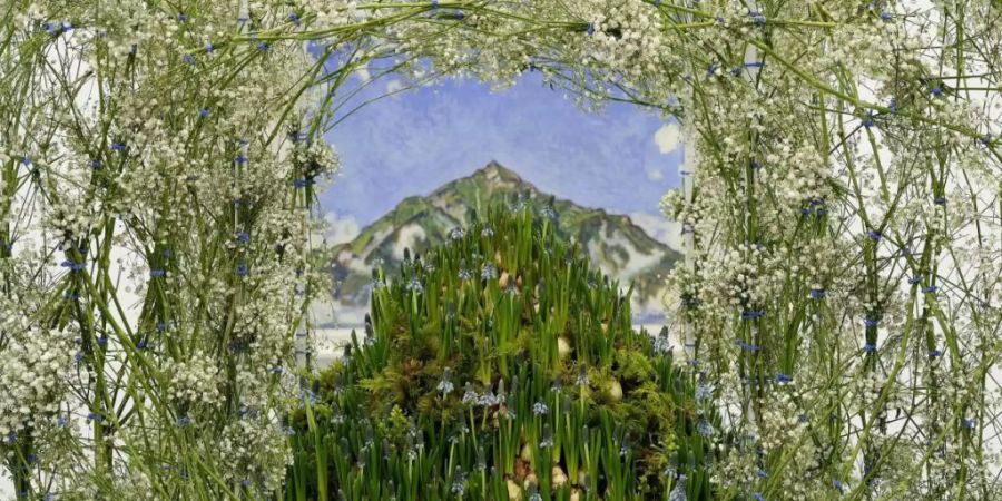Verschmelzung von Bild und Blumen: Die florale Interpretation von Ferdinand Hodlers Werk «Der Niesen vom Heustrich aus».