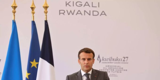 Macron bei seiner Ansprache in Kigali Macron bei seiner Ansprache in Kigali