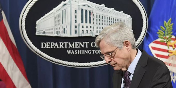 US-Justizminister Merrick Garland bei einer PK im Justizministerium am 26. April 2021. Justice Department Breonna Taylor