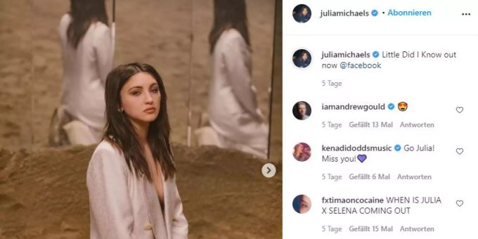 US-Sängerin Julia Michaels postet über die Veröffentlichung einer neuen Single auf Instagram. US-Sängerin Julia Michaels