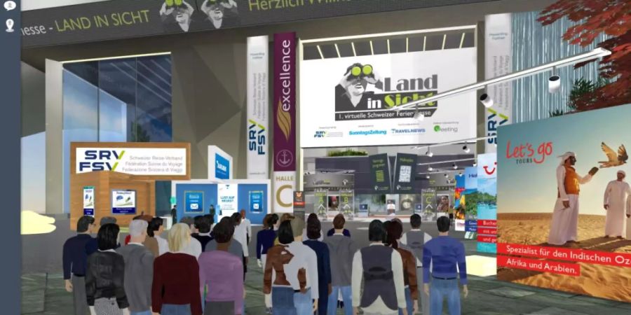 An der virtuellen Schweizer Ferienmesse konnten sich Besucher als Avatare fortbewegen und Stände besuchen.