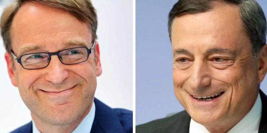 Bundesbank-Chef Jens Weidmann (l.) werden Chancen auf die Nachfolge von EZB-Präsident Mario Draghi eingeräumt. Foto: Jan Woitas/Fredrik von Erichsen