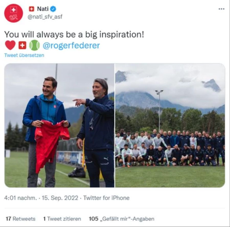 Die Schweizer Nati bedankt sich bei Roger Federer.