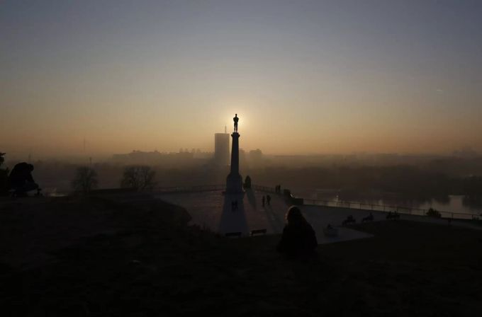 Das Denkmal «Der Sieger», ein unverwechselbares Symbol von Belgrad, erscheint vor der Festung Kalemegdan in Belgrad. Monument Belgrad