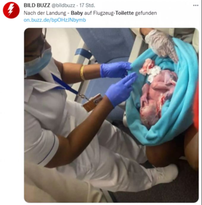 Flughafenmitarbeiter fanden auf Mauritius ein neugeborenes Baby im Mülleimer einer Flughafen-Toilette. neugeborenes