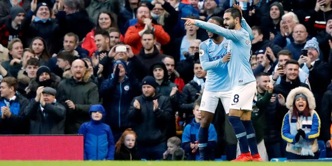 Ilkay Gündogan (rechts) von Manchester City jubelt nach seinem Tor zum 1:0. Ilkay Gündogan