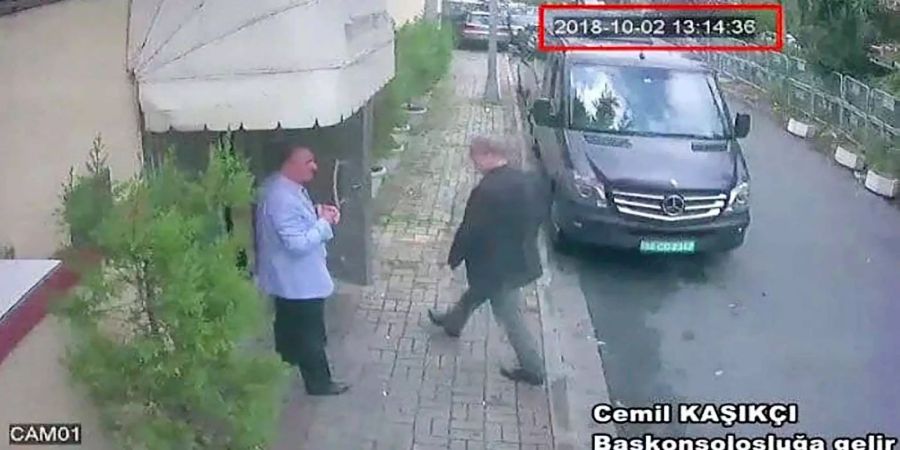 Die letzte Aufnahme des saudischen Journalisten Jamal Khashoggi beim Betreten des saudischen Konsulats in Istanbul, Türkei.