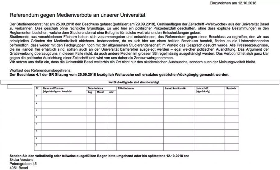 Der Referendumsbogen.