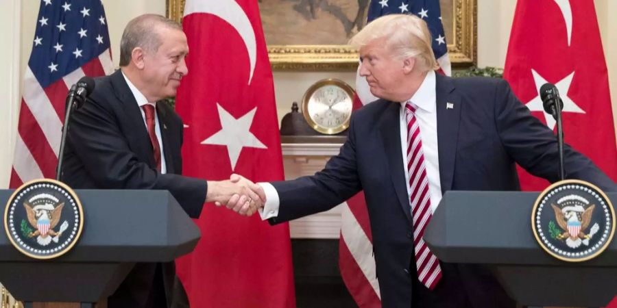 US-Präsident Donald Trump und Türkeis Präsident Erdogan reichen sich im Weissen Haus die Hände.