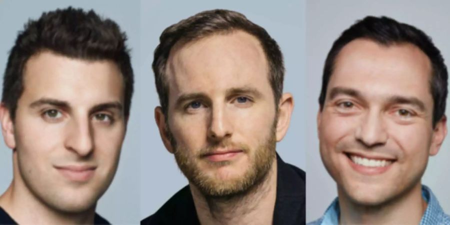 Brian Chesky (l.), Joe Gebbia (m.) und Nathan Blecharczyk (r.) – die drei Co-Gründer von Airbnb.