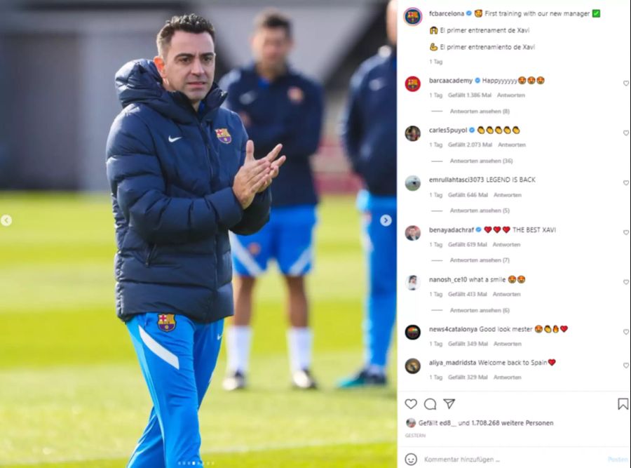 Xavi bei seinem ersten Training als Coach des FC Barcelona.