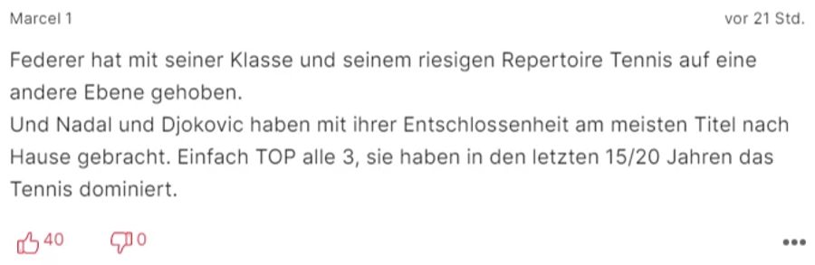 Ein anderer pflichtet ihm bei: Federer habe Tennis «auf eine andere Ebene gehoben».