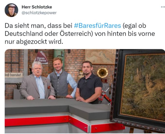 „Bares für Rares Österreich“-Moderator Willi Gabalier (41, Mitte), Experte Erich Tromayer (74, links) und Gemäldebesitzer Alexander Steinmeyer bares für rares