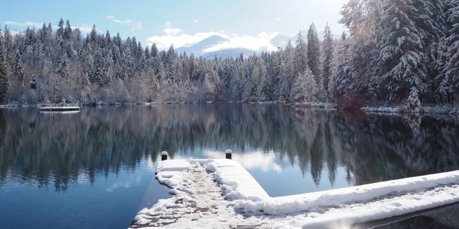 Der Crestasee bei Flims in winterlicher Kulisse. - Kanton Graubünden